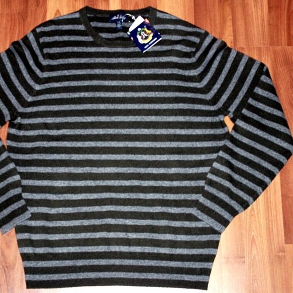 ALLEN SOLLY Pullover SWEATER Striped GRAY Army - Picture 2 of 2